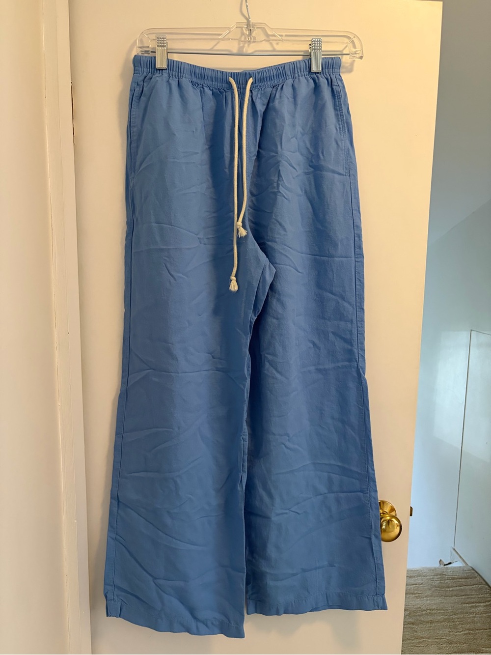 Uniqlo Blue Wide-Leg Linen Blend Pants